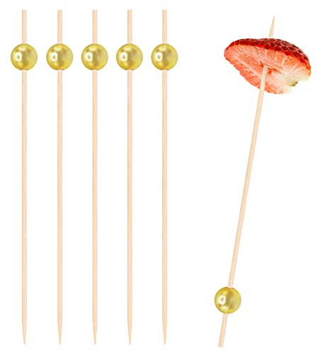 EXNIMA, 50, 100 y 300 Piezas Palillos de Cóctel, 12cm, Pinchos Decorativos Cócteles, Palillos para Fruta o Aperitivos, Ecológicos para Cocktail, Bambú, Fiestas, Canapés, Catering, Manualidades, Bola.