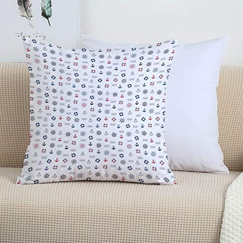 2er-Set Dekorativ Kissenbezug 45x45 cm,Nautisch, Marine Elemente gekennzeichnet Rettungsring Anke,Polyester Kissenbezüge Dekokissen Kissenhülle Set Kissen Fall für Sofa Auto Schlafzimmer Zuhause Dekor