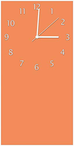 Wallario Design-Wanduhr Pastellorange aus Glas, Motiv-Uhr Größe 30 x 60 cm, weiße Zeiger