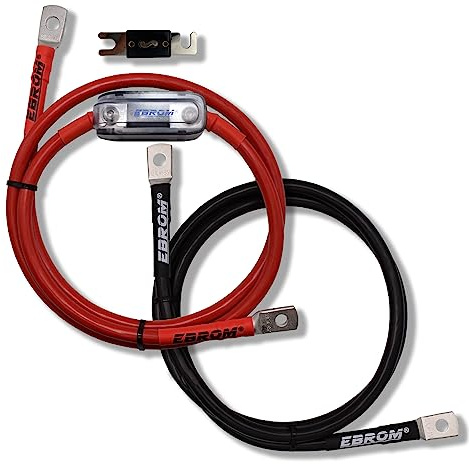 EBROM Laderegler Anschlusskabel Batteriekabel rot + schwarz 50 mm² Verbindung der Versorgungsbatterie, Kabelschuhe M8 M10, ANL Sicherung, Ihre Auswahl: 50mm2, 60 cm, M8+M8 Schuhe, 150A Sicherung