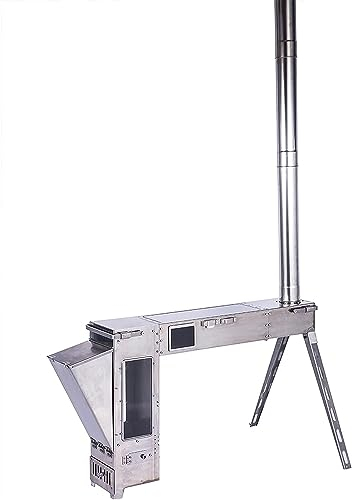 HACSYP Mini réchaud de Camping, poêle de Tente Chaude Portable avec tuyaux de cheminée, poêle à Bois Pliant en Acier Inoxydable, for randonnée, Voyage en Plein air