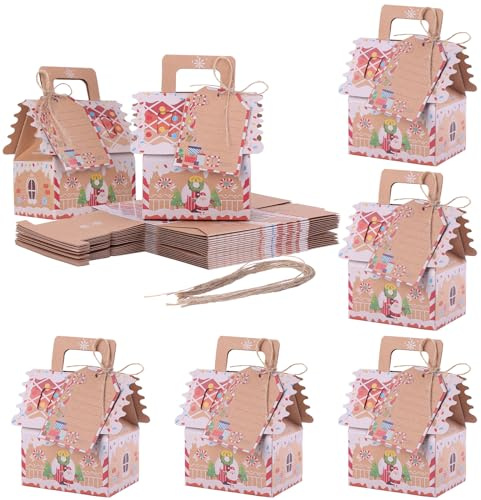 Coolty 20 Stück Weihnachten Geschenkbox, Kraftpapier Süßigkeitskästen Geschenkverpackung Mitbringsel Taschen Treat Boxen für Weihnachten Xmas Geburtstag Party Dekorationen DIY
