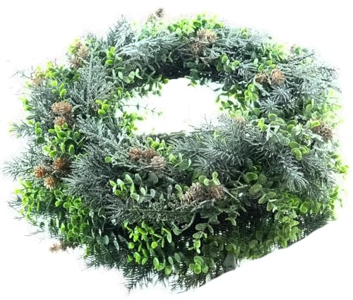 Weihnachtsdeko Eukalyptus Mischkranz mit Tanne gefrostet Ø 50 cm - Kunstblumen