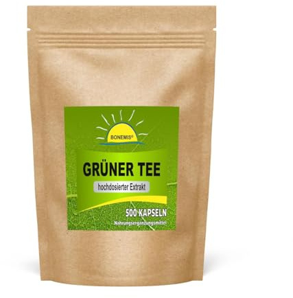 Grüner Tee Extrakt, 500 hochdosierte Kapseln ohne unerwünschte Zusatzstoffe, Bonemis®
