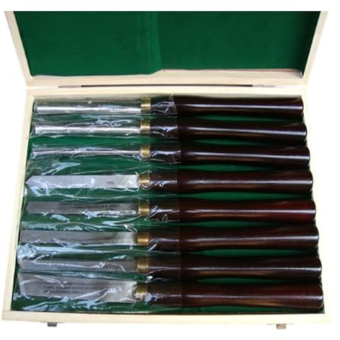 Juego de herramientas de cincel para madera Juego de cinceles for torneado de madera, juego de cinceles for torno de madera con caja de madera, torno de gubia for torneado de madera (8 piezas) De prim
