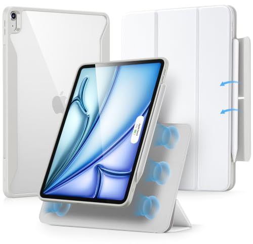 ESR Magnetisch Hülle für iPad Air 11 Zoll M4/M3/M2 (2026/2025/2024), iPad Air 5./4.Gen Hülle 10,9 Zoll Stifthalter, abnehmbare magnetische Abdeckung, vertikaler Ständer Rebound 360 Serie,Weiß