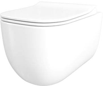 Kerabad Hänge WC – Toilette mit leiser Absenkautomatik – mit WC-Sitz aus stabilem Duroplast – Langlebig & Flexibel – mit spülrandloser Bauart – DIN-Genormte Anschlüsse – 51×35×36 cm – Weiß