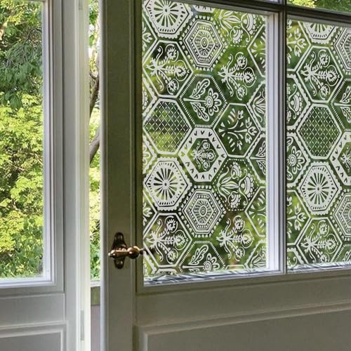 ChicSkin Kunstgeätztes Glas Folie für Fenster, Sechseck Fliesenmuster milchglasfolie, Verdickung kein kleber fensterfolie, Geeignet für Wohnzimmer Küche Schlafzimmer Büro fensterdekoration 58X193CM