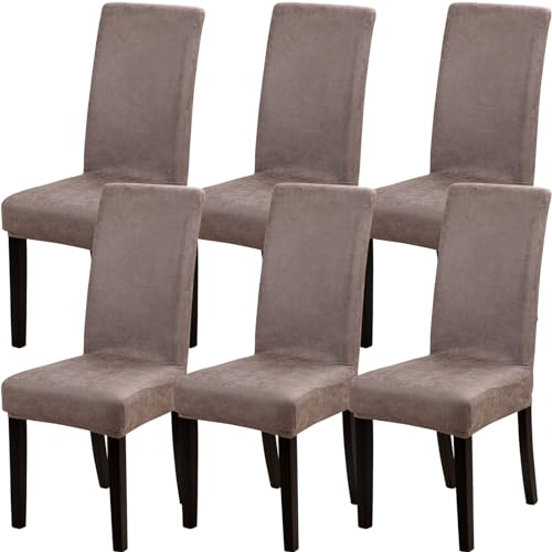 Fuloon Wildlederimitat Stuhlhussen 6er Set Stretch Esszimmer Hussen Set für Stühle Retro Stuhlhussen Stuhl Hussen waschbar Kunstleder Stuhlhussen