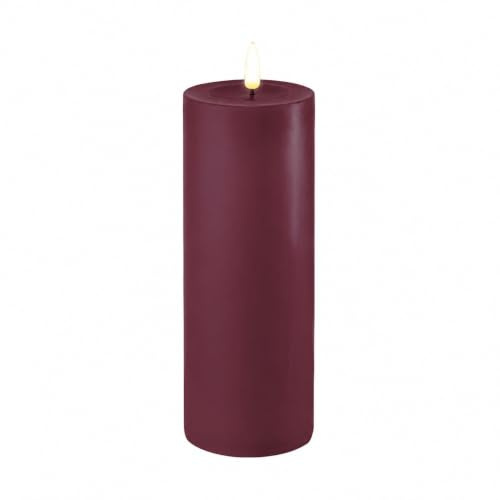 ReWu LED Kerze Deluxe Homeart aus Echtwachs mit Realistischer Flamme auf Echtwachsspiegel, Warmweißes Licht, Violett, 7,5 x 20 cm