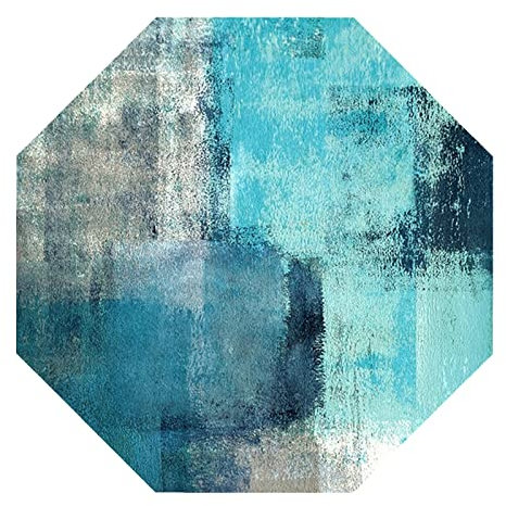 Generisch Teppich,Teppich Achteckig rutschfest waschbarer, Teppiche Orientteppich Kurzflorteppich für Wohnzimmer Schlafzimmer Esszimmer， See blau grau abstrakt Octagon 150 x 150 cm