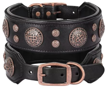 Didog Hundehalsband aus echtem Leder, breit, weich, strapazierfähig, 5 cm breit, luxuriös, langlebiges Hundehalsband für mittelgroße und große Hunde, Schwarz, L
