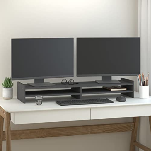 LAPOOH Monitorständer Grau 100x27x15 cm Massivholz Kiefer, Monitor Erhöhung, Schreibtischaufsatz, Monitor Erhöhung Schreibtisch, Bildschirm Erhöhung, Schreibtisch Regalaufsatz - 814026