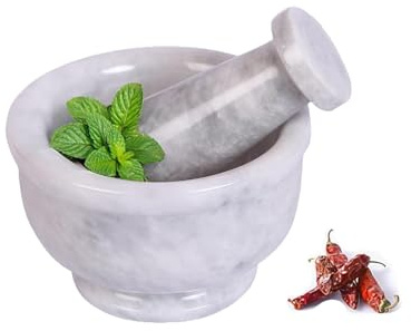 Exquisite Marble Mortar and Pestle Set - Your Ultimate Kitchen Essential for Grinding Spices, Making Guacamole, Salsa, Pesto, and Crushing Pills (White Bowl Shape (4))
