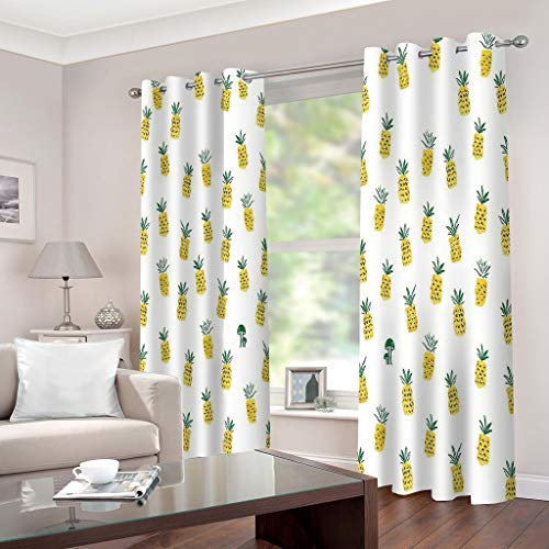FYRHLH Fenster Vorhang Schlaufen-Vorhang Gelb & Ananas Dekorative Gardine Schlaufenschal Fenster-Schal Größe:B220 x H215cm