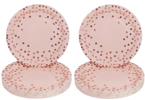 CEILIWEN Rosa Pappteller, Rosa Partyteller, 7'' Rose Gold Polka Dot Party Pappteller, Einwegteller Partygeschirr (Rosa-100 Stück)
