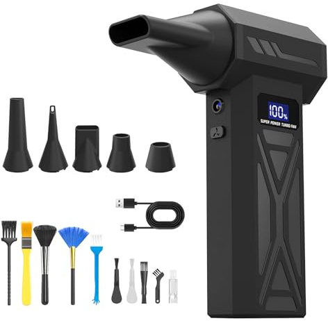 Bizcasa Soplador de Polvo Eléctrico,4 Velocidades 110000 RPM Inalámbrico Aire Comprimido Limpieza PC con Luz Auxiliar LED Light, Batería de 6000 mAh,para Computadora,Teclado,Casa,Exterior y Coche