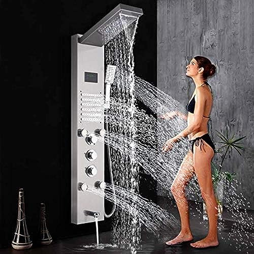 DRFGNF Luxury Brushed Nickle Bathroom Shower Faucet LED Shower Panel Column Bathtub Mixer Tap with Hand Shower Temperature Screen