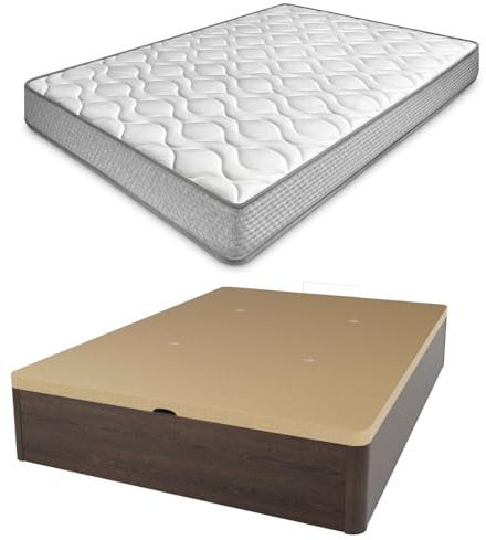 amuéblate Online - Pack Colchón Viscoelástico Carla Reversible + Canapé Madera Abatible Gran Capacidad | Color Wengué 135 x 190