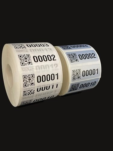 Inventaretiketten mit QR-Code – Universal Etiketten 40x15mm, selbstklebend, 4–9-stellig, 1000 Etiketten/Rolle – Inventar, Geräte- & Lagerkennzeichnung