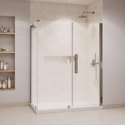OVE Decors Pasadena 60 in. W x 36 in. D x 74 3/4 in. H Corner Frameless Pivot Shower Door Kit in Satin Nickel with Base Pan, 2025