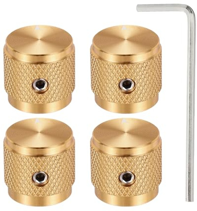 QUARKZMAN 4 Stück Aluminium Potentiometer Drehknopf, 1/4 (6mm) Universelle Lautstärke Tonregelknöpfe mit Pfeilindikator für Gitarre, 5/8 Gold