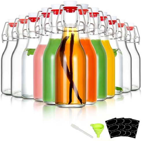 YEBODA 12 Pack Swing Top Glass Bottles 8oz Flip Top Glass Bottles for Home Brewing,2nd Fermentation,Kombucha,Kefir,Vanilla Extract,Juice,Tea,Beverages,Soda,Oil,Vinegar,Limoncello,Beer