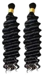 zhongqunli Tressage de Cheveux Humains, Extensions de Cheveux bouclés en Vrac for tressage, 2 Paquets, sans Trame, Cheveux Humains ondulés Profonds(16inch)