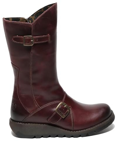 Infinity Leather Botas FLY MES 2 de Plataforma de Cuero con Cremallera y Tacón de Cuña Para Mujer, con Hebilla y Media Pantorrilla