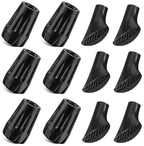 Nordic Walking Pads, 12Stück/6 Paar Nordic Walking Stöcke Gummipuffe, Gummipuffer für Wanderstöcke, Walking Stöcke Gummipuffer, Walking Pads, Für Trekking Asphalt Kies Gebirge Mit Durchmesser (10mm)