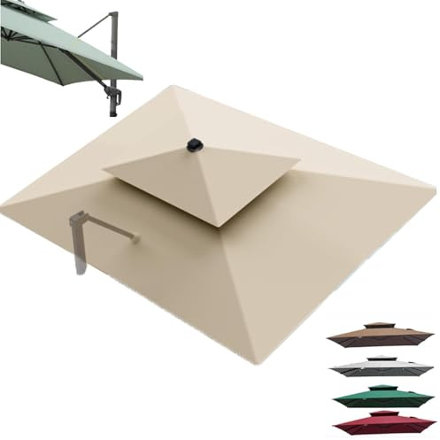 Copertura di ricambio per ombrellone rettangolare, 3 x 4 m, copertura in tessuto a doppio tetto, 8 stecche, colore beige, per esterni, patio, parasole di ricambio (3 x 4 m)