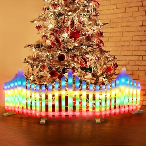 Confezione da 5 recinti per albero di Natale a LED, 1,75 m, in plastica bianca, per bambini, animali domestici, fiori domestici (colorati)