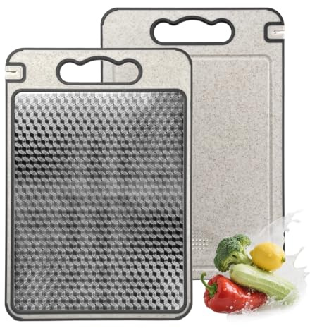 LUMITERRA Planche de à Decouper, Planche à Découper Double Face en Acier Inoxydable Avec Rainure À Jus, 36.4 * 24.8 * 0.9cm, Multifonction Cuisine planche, Durable, pour Fruits, Pain, Viande