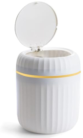 Chesomn Tischmülleimer mit Deckel, 2L Kunststoff Tischabfalleimer, Klein Papierkorb mit Aufpoppen Multifunktional Kosmetikeimer für Büros, Kinderzimmer, Schminktisch, Wohnzimmer (Weiß)