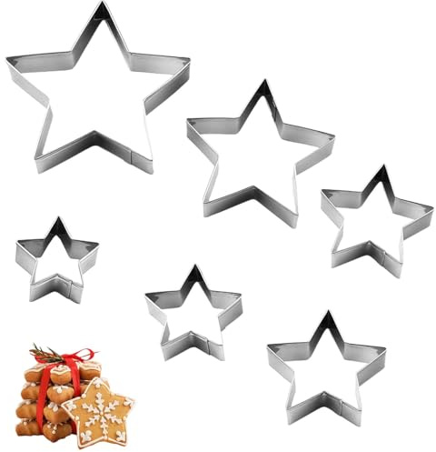 6 Pcs Star Cookie Cutters Set,Baking Pastry Cutter for Kids Gingerbread Biscuit Cake,Mini Stainless Metal Star Shape Cutters, Small Snowflake Creative Hexagon Stars for Holiday Food Shapes