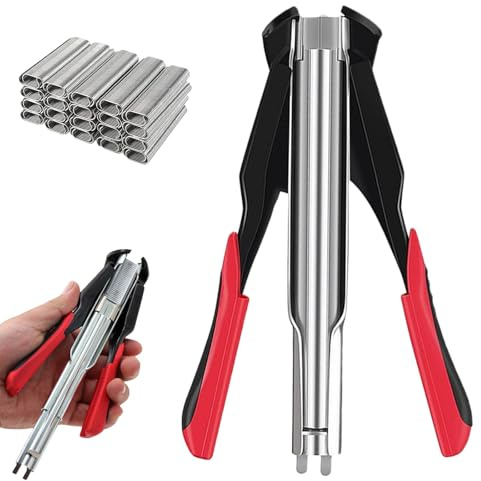 Hog Ring Set de pinces de clôture automatique avec 500 anneaux Hog, clip à saucisses, pince à circlips pour cages pour animaux de compagnie, matelas de clôture pour animaux, coussins de voiture