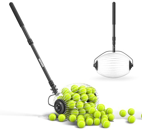 NEEWER tennisboll skoter, 30–58 tum teleskopisk golfboll retriever, ingen böjning krävs, snabb rullande hopper plockare topp för 40 bollar (2,4–2,7 tum), tennis träningstillbehör, TB01S