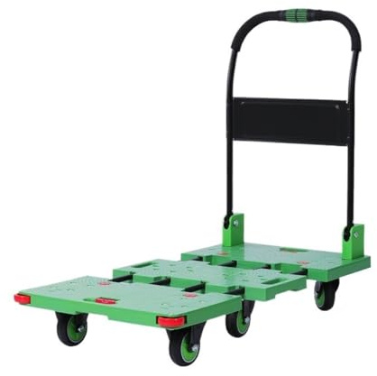 Carretilla de Mano Carro de Plataforma, transportador silencioso, camión Empuje, Carro Plegable, tracción, Remolque, almacén Transpaleta Manual(Green)