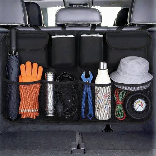Car trunk organizer bag, waterproof with multiple pockets, suitable for sedans, station wagons, SUVs, 4WD vehicles, and vans. Durable and foldable trunk organizer bag, storage net, car rear seat cover