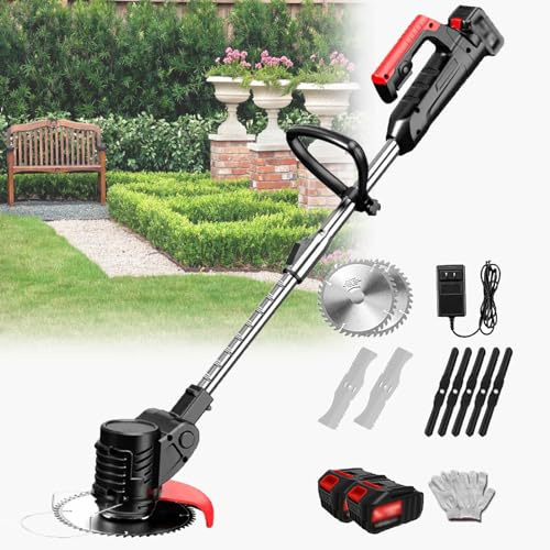 Cortacésped eléctrico – Herramienta de corte inalámbrica portátil para jardín y agricultura, desbrozadora de mano de 24 V/4.0 Ah y cepillo de césped