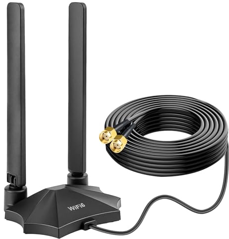 Nelawya Tri-Band-WiFi-6E-antenn RP-SMA WLAN-antenn med magnetisk bas och 2 m förlängningskabel för PC, Bluetooth-moderkort, WiFi-6-router, WLAN-kamera, PCI-kort