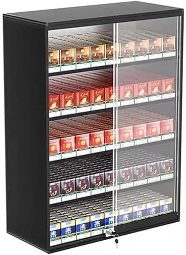 Automatic Push-Rod Cigarette Display Rack, Wall-Mounted Display Rack, Sliding Door with Lock, Retail Cigarette Cabinet Suitable for Shops and Markets. Black-56.5x28.8x75cm