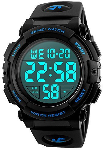 Reloj deportivo digital para hombre, para uso al aire libre o al hacer ejercicio, resistente al agua a 5 ATM y de estilo militar, LED y alarma.