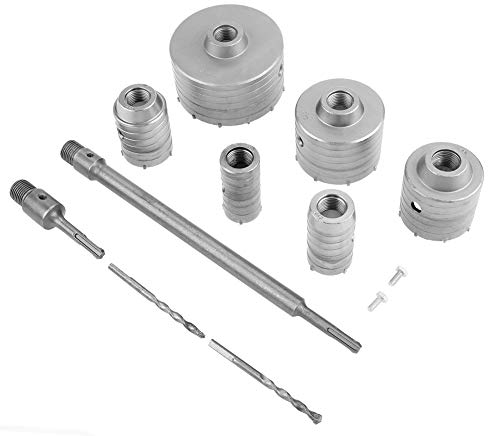 10 Piece Drill Bit Set, Hole Saws Drill for Concrete Wall, 10 Pieces Drill Wall Drill Bits 35mm/40mm/50mm/65mm/82mm/110mm extension drill SDS Plus marapano