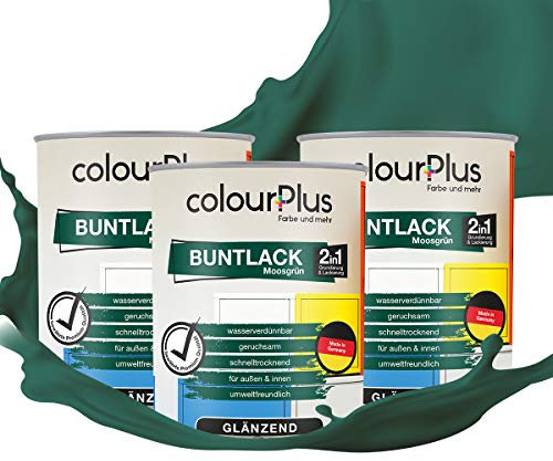 colourPlus 2in1 Buntlack Glänzend (2,25L Moosgrün/Grün RAL 6005) – Wetterfeste Holzfarbe Holzlack & Küchenmöbellack. Getrocknet auch für Kinderspielzeug. Für Innen & Außen