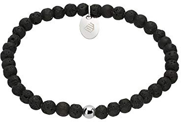 Max Palmer Lava Stein Armband schwarz - Damen/Herren in 2 Längen (17,5cm / 19cm) + 3 Kugelgrößen (4mm / 6mm / 8mm) Yoga/Buddha Armband - Flexibles Band - Armreifen aus Magma Vulkan Naturstein
