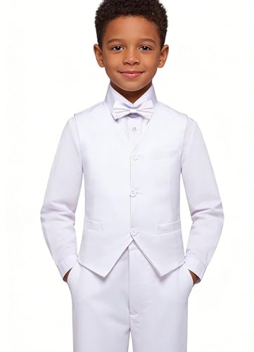 White Suit for Boys Formal Communion Suits Dress Pants Shirt Vest Size 10