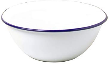 Dunlevy Enamel Mixing Bowl - 24cm, Blue Rim Serving Bowl