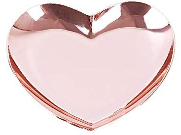 Jewelry Storage Tray Stainless Steel Ring Tray Heart Shaped Tray for Ring Necklace Jewelry (Rose Gold)