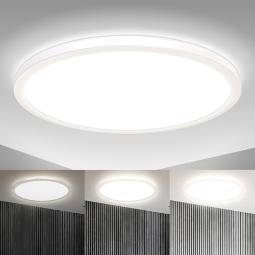 B.K.Licht - LED Deckenlampe mit indirektem Licht, ultraflach, in Stufen dimmbar, LED Panel, Deckenleuchte, Lampe, Wohnzimmerlampe, Schlafzimmerlampe, Küchenlampe, Flurlampe, 42x2,9 cm, Weiß